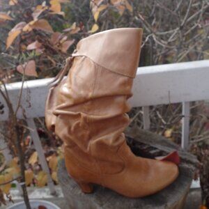 Brown Leather Cow Girl Boots Made In Bulgaria Ladies Heeled Boots